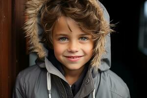 a young boy in a hooded jacket posing for the camera generative ai photo