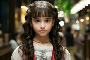 a young girl with long hair and earrings generative ai photo