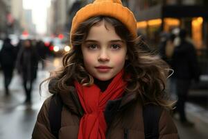 a girl wearing a red scarf generative ai photo