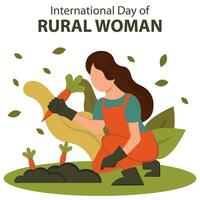 ilustración vector gráfico de un pueblo mujer es cosecha zanahorias en el jardín, Perfecto para internacional día, internacional día de rural mujer, celebrar, saludo tarjeta, etc.