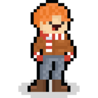 Pixel art red head man character with winter cloth png