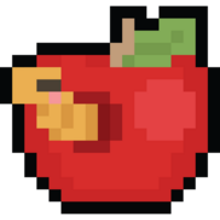 Pixel art red apple with worm png