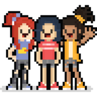 Pixel art happy girl group character png