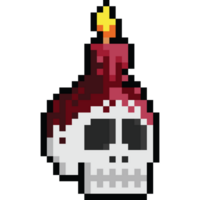 Pixel Kunst Voodoo Schädel Kopf mit das rot Kerze png