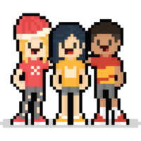 Pixel art happy teenager group character png