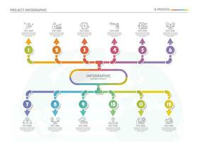 infografía proceso diseño con íconos y 12 opciones o pasos. vector