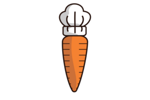 Cute Carrot Wearing Chef Cooking Hat vector illustration. png