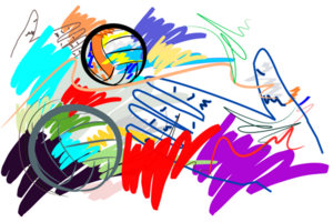 hand hit volleyball and brush strokes style png