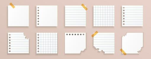 Vector paper templates, note papers, reminders, stickers, realistic backgrounds, torn lists