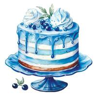 cute watercolor illustration, birthday cake in blue color. theme holiday, birthday, newborn. It's a boy vector