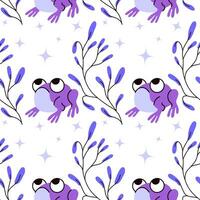 Seamless adorable frog on a background of stars forest theme forest animals illustration background image in vector