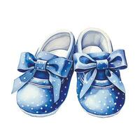 watercolor drawing, cute baby shoes in blue. Newborn boy. It's a boy vector