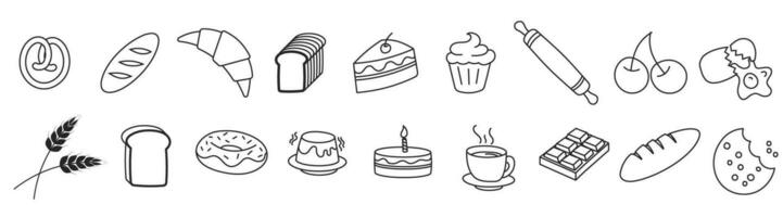 outline doodle bakery icon set bread pastry dough cookies hand drawing icon vector