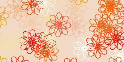 Textura de doodle de vector naranja claro con flores.