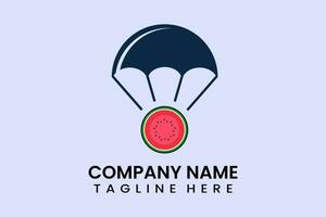 Flat parachute balloon watermelon logo template vector