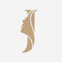 Woman Face Logo On Letter J. Beauty Spa Symbol With Woman Face Icon vector