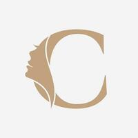 Woman Face Logo On Letter C. Beauty Spa Symbol With Woman Face Icon vector