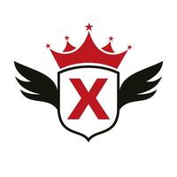 Letter X Transportation Logo With Wing, Shield And Crown Icon. Wing Logo On Shield Symbol vector