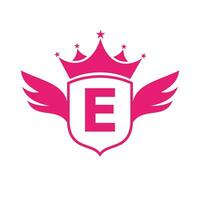 Letter E Transportation Logo With Wing, Shield And Crown Icon. Wing Logo On Shield Symbol vector