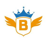 Letter B Transportation Logo With Wing, Shield And Crown Icon. Wing Logo On Shield Symbol vector