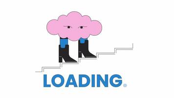 Surreal cloud walking up stairs in boots line 2D loading animation. Cumulus stepping up animated cartoon linear concept 4K video loader motion graphic. Dream hallucination download process gif