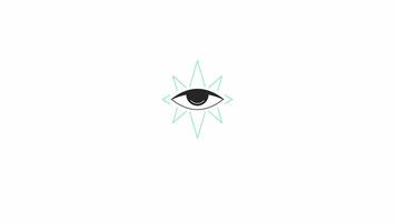 Esoteric magic eye dropping tears line 2D concept animation. Sacred geometry flat color cartoon 4K video, alpha channel. Witchcraft wiccan. Evil eye crying animated object on white background video