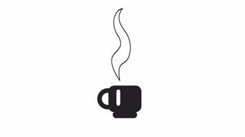 Steam from coffee cup bw 2D object animation. Aroma beverage. Tea vapor outline cartoon 4K video, alpha channel. Hot drink. Brewed fresh coffee. Mug smoke animated icon isolated on white background video