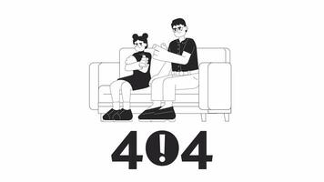 dotter och pappa argument bw fel 404 animation. utskällning fel meddelande gif, rörelse grafisk. arg far disciplinerande frustrerad unge animerad tecken översikt 4k video isolerat på vit bakgrund