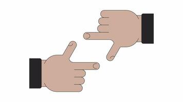 Finger framing line 2D character hands animation. Focus gesture. Perspective vision flat color cartoon 4K video, alpha channel. Cropping, inspiration animated person body parts on white background video