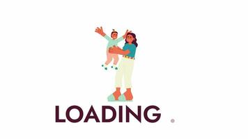 Mother throwing kid in air 2D loading animation. Single mom holding daughter animated cartoon characters 4K video loader motion graphic. Millennial parent child playing download, upload progress gif