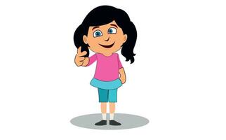 vector adolescente niña dibujos animados personaje, niña con contento sonrisa en blanco antecedentes.