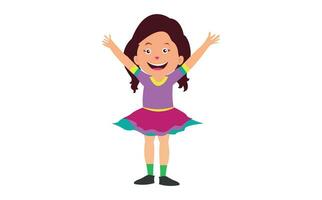 vector teenager girl cartoon character, girl with happy smile on white background.