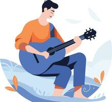 Hand Drawn musicians playing guitar and singing in flat style vector