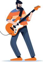 Hand Drawn musicians playing guitar and singing in flat style vector