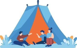 Hand Drawn Tourists with campfire in flat style vector