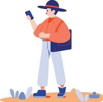 Hand Drawn tourists with attractions in flat style vector