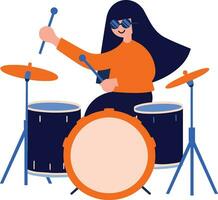 Hand Drawn musicians playing drums in flat style vector