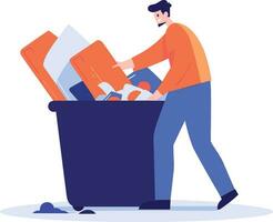 Hand Drawn man with recycling bin in flat style vector