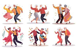 Hand Drawn elderly person dancing happily in flat style vector