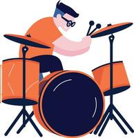 Hand Drawn musicians playing drums in flat style vector