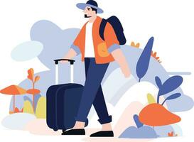 Hand Drawn tourists with attractions in flat style vector