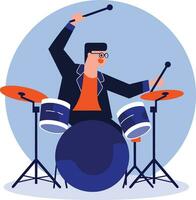 Hand Drawn musicians playing drums in flat style vector