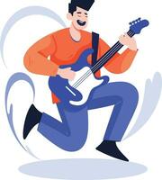 Hand Drawn musicians playing guitar and singing in flat style vector