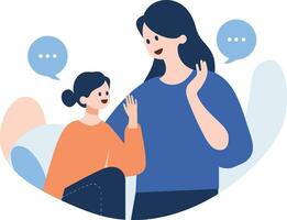 Hand Drawn mother and child talking happily in flat style vector