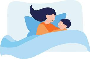 Hand Drawn Mother hugging her child happily in flat style vector