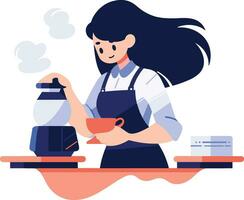 Hand Drawn Barista making coffee happily in flat style vector