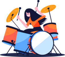 Hand Drawn musicians playing drums in flat style png
