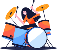 mão desenhado músicos jogando bateria dentro plano estilo png