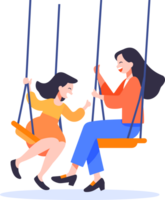 Hand Drawn mother playing on swings with child in flat style png