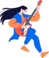 Hand Drawn musicians playing guitar and singing in flat style png